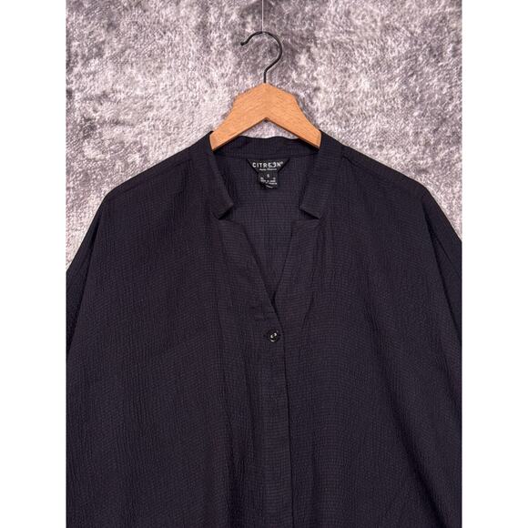 Citron Santa Monica Top Small Womens Black Textured Silk Oversized Tunic - Picture 2 of 8
